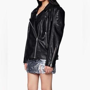 Bardot Oversize Faux Black Leather Biker Jacket Women’s M/L 6-8 NEW without tags